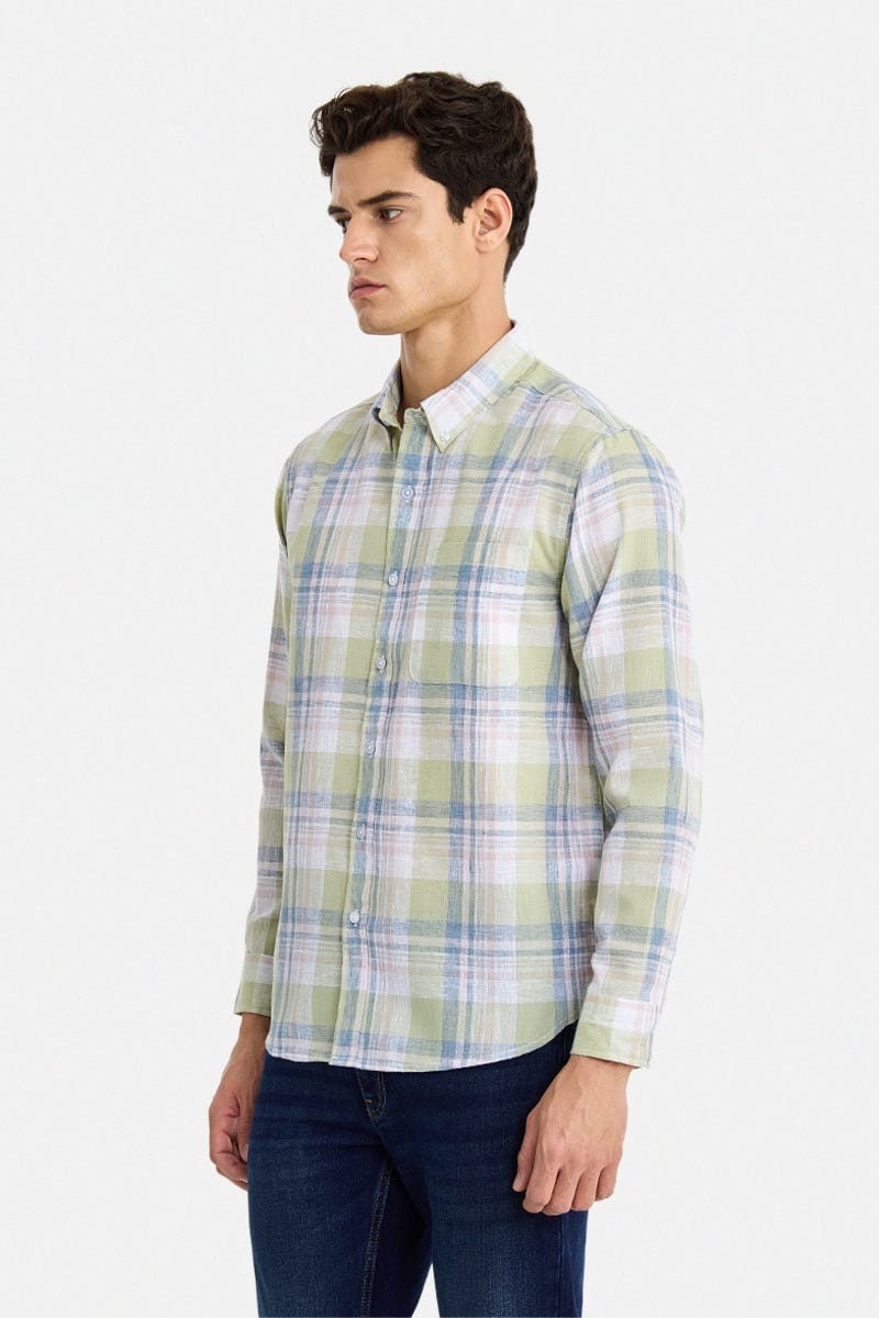 Men's Green Checked Casual Shirt